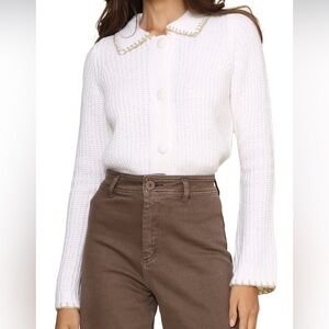 Design History White Knit Cardigan with Pearl Details